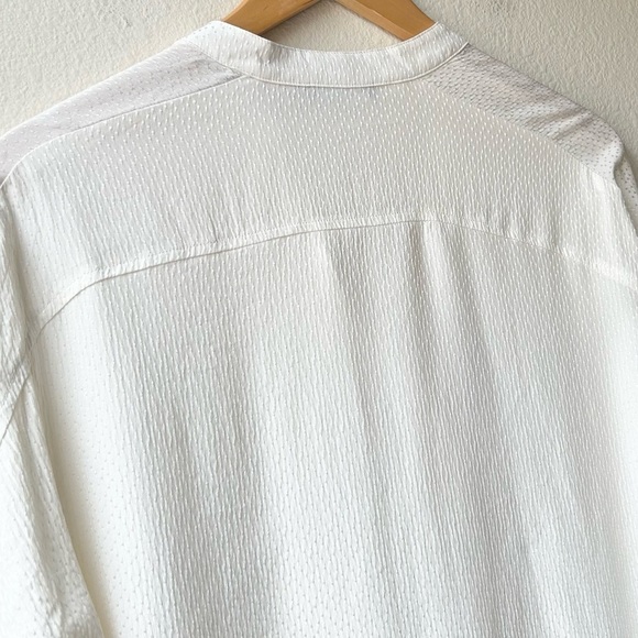 Vince Dot Silk Jacquard Popover Off White Banded Collar Blouse Sz XS - Picture 9 of 16